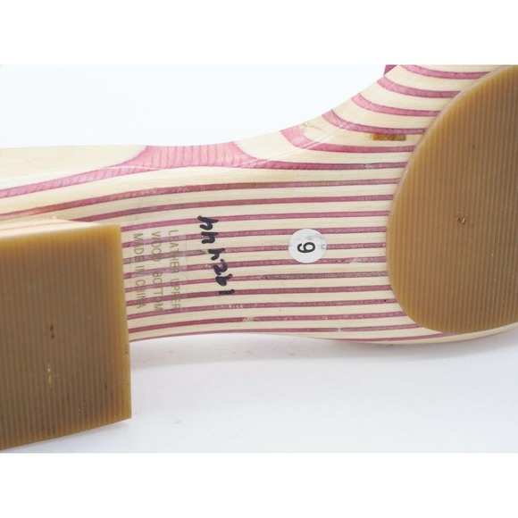 Vis A Vie Womens 9 Sandals Pink Leather Wood Slide Open Toe Slip On Summer Shoe - Picture 11 of 12